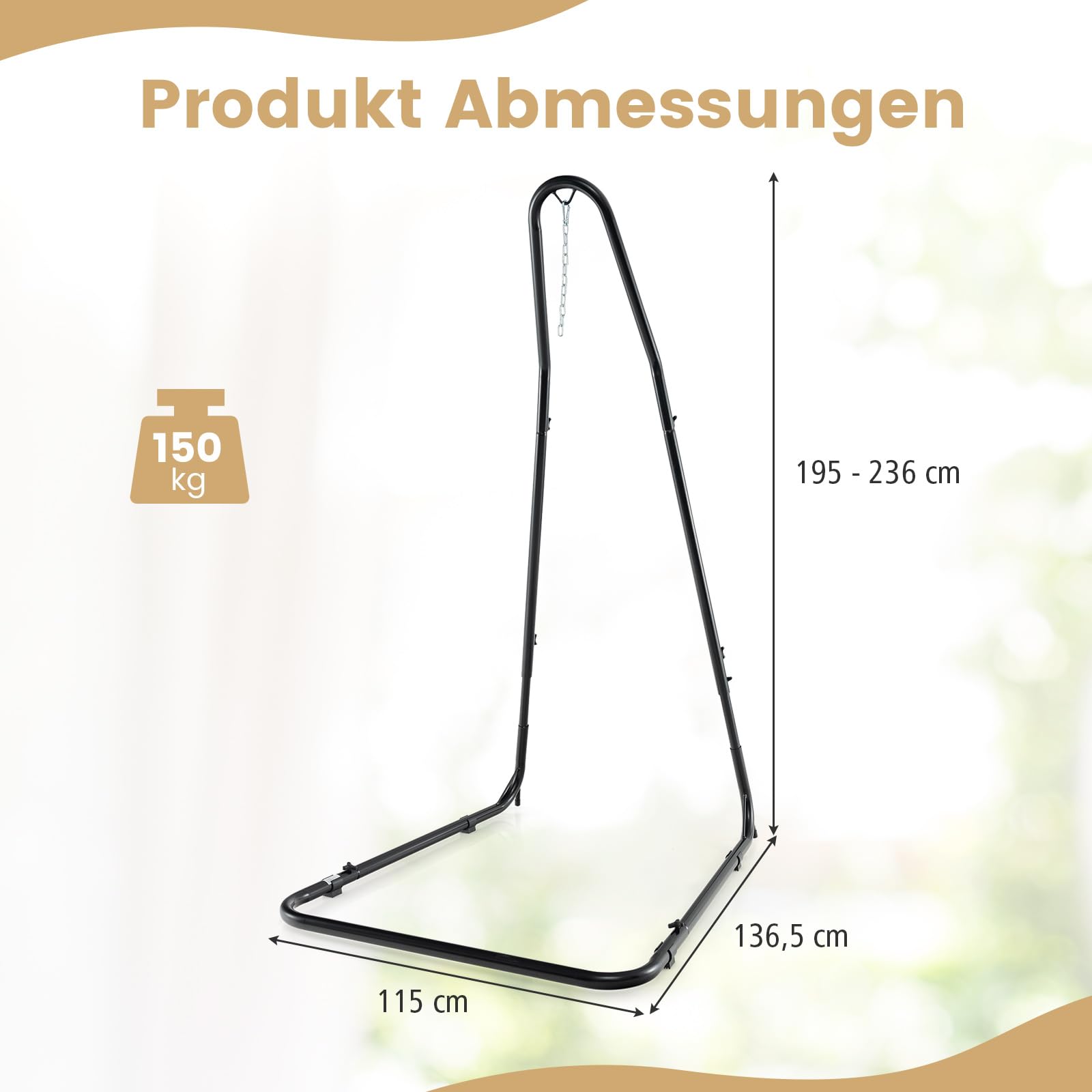 COSTWAY Hangstoel met frame, in hoogte verstelbare hangstoel met