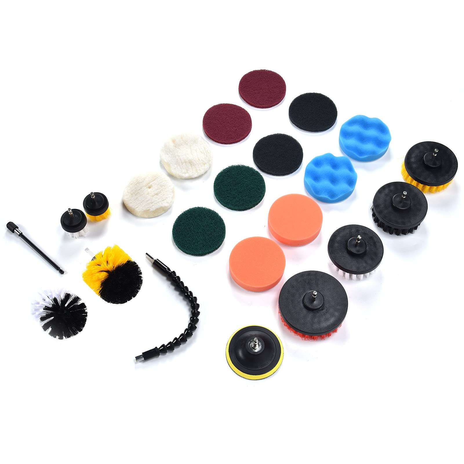 Lybunair 23Pcs Drill Brush Attachment Set with Brushes, Scouring Pads, Sponge, Connecting Rod for Household Cleaning