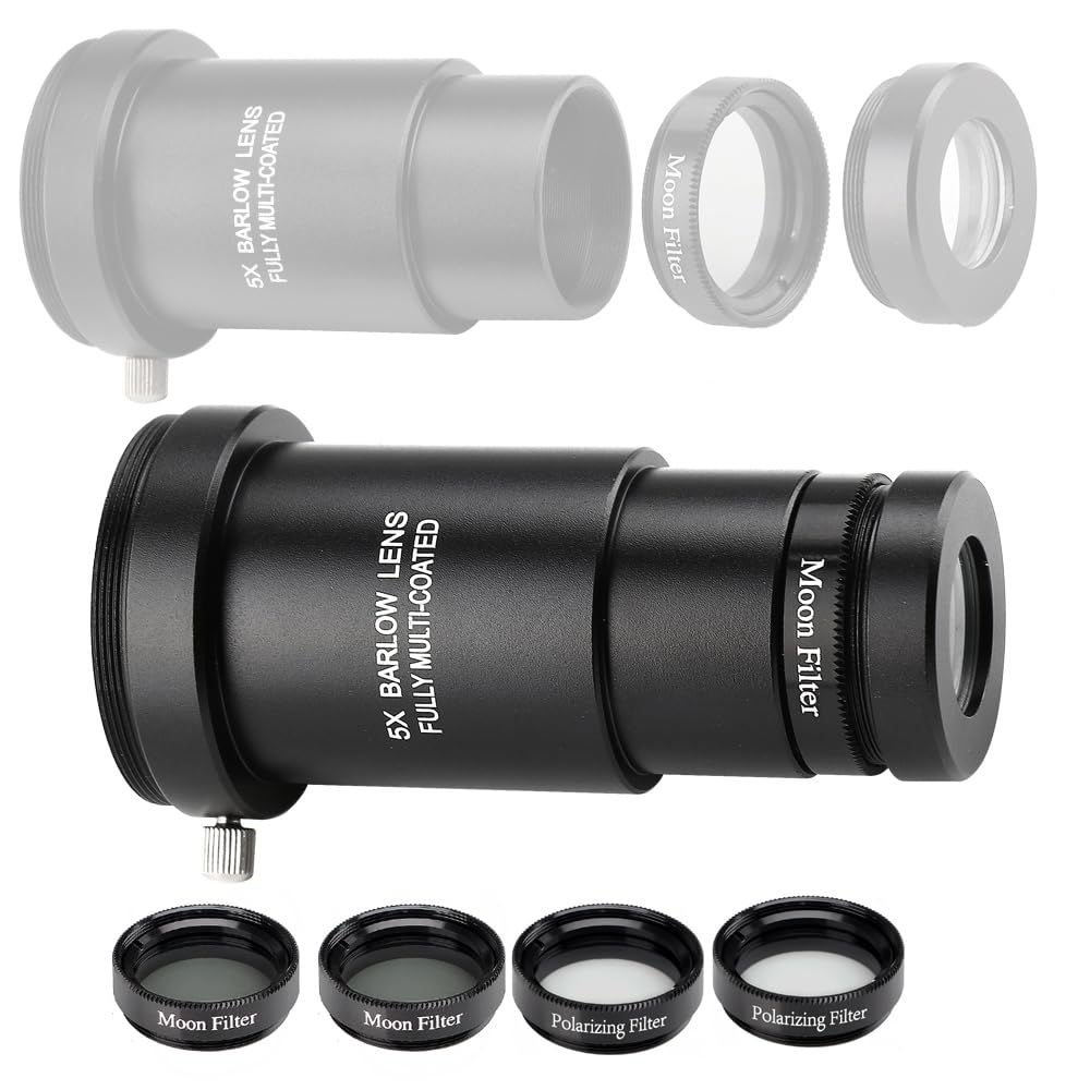 Ensemble Complet d'oculaires de télescope – Optiques Multicouches – Ensemble d'oculaires de 3,2 cm avec objectifs 4 mm, 10 mm, 20 mm, lentille de Barlow 5X, 2 filtres Lune, 2 filtres