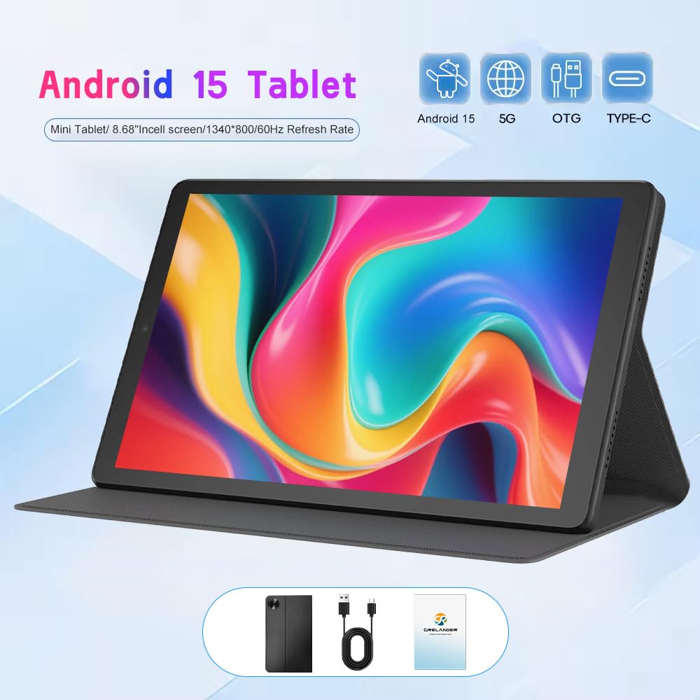 Tablet Android 15 da 8,7 pollici, display Incell, 16 GB (6 + 10) GB + 128 GB con custodia