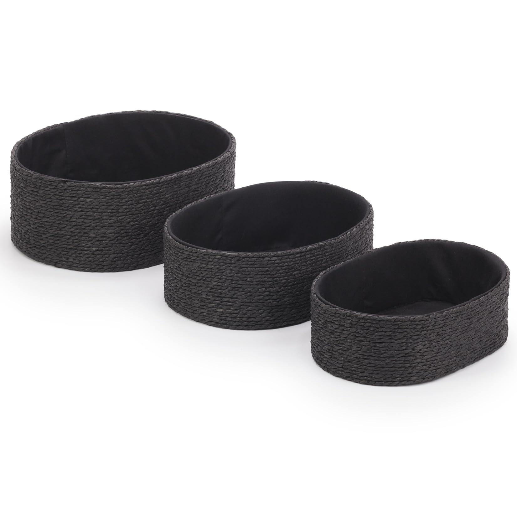 Ehc Black Storage Baskets Woven Set Of 3, Storage Boxes For Shelves Organiser Mulit Purpose,