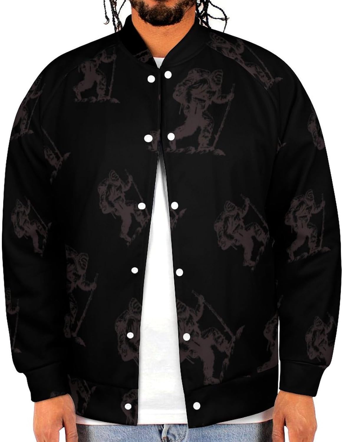 Bigfoot Hiking Camping Novelty Men's Baseball Jackets Causal Sweatshirt Button Top Long Sleeve Coat