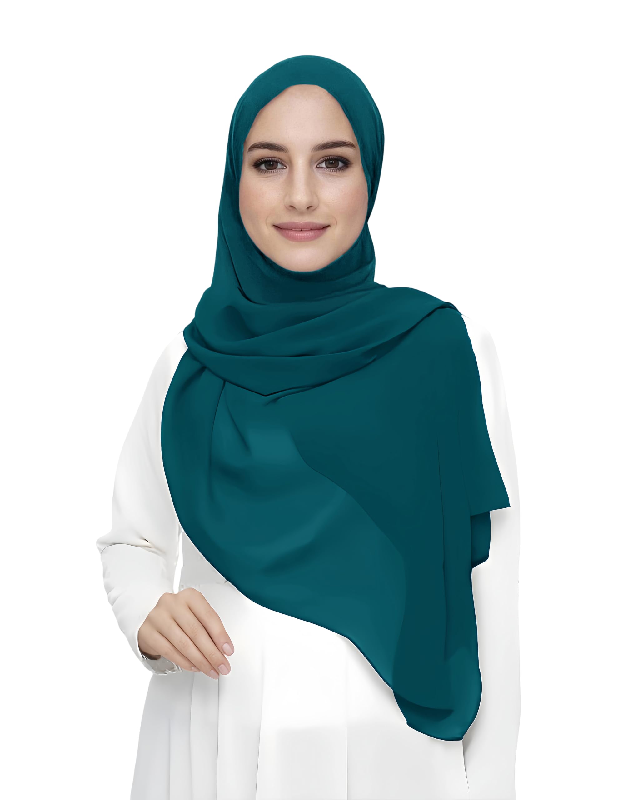 Premium Chiffon Hijab Head Scarf Shawl Wrap for Muslim Women Lightweight (Teal Blue)
