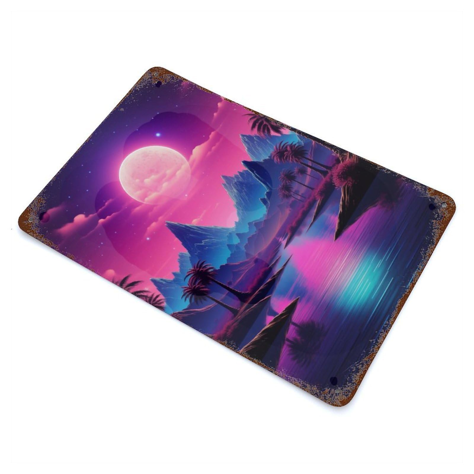 Dreamy Synthwave Serenity 11.8"x7.9" Vintage Rust Metal Sign, Shabby Chic Decor for Garage, Bar And Workshop Decor