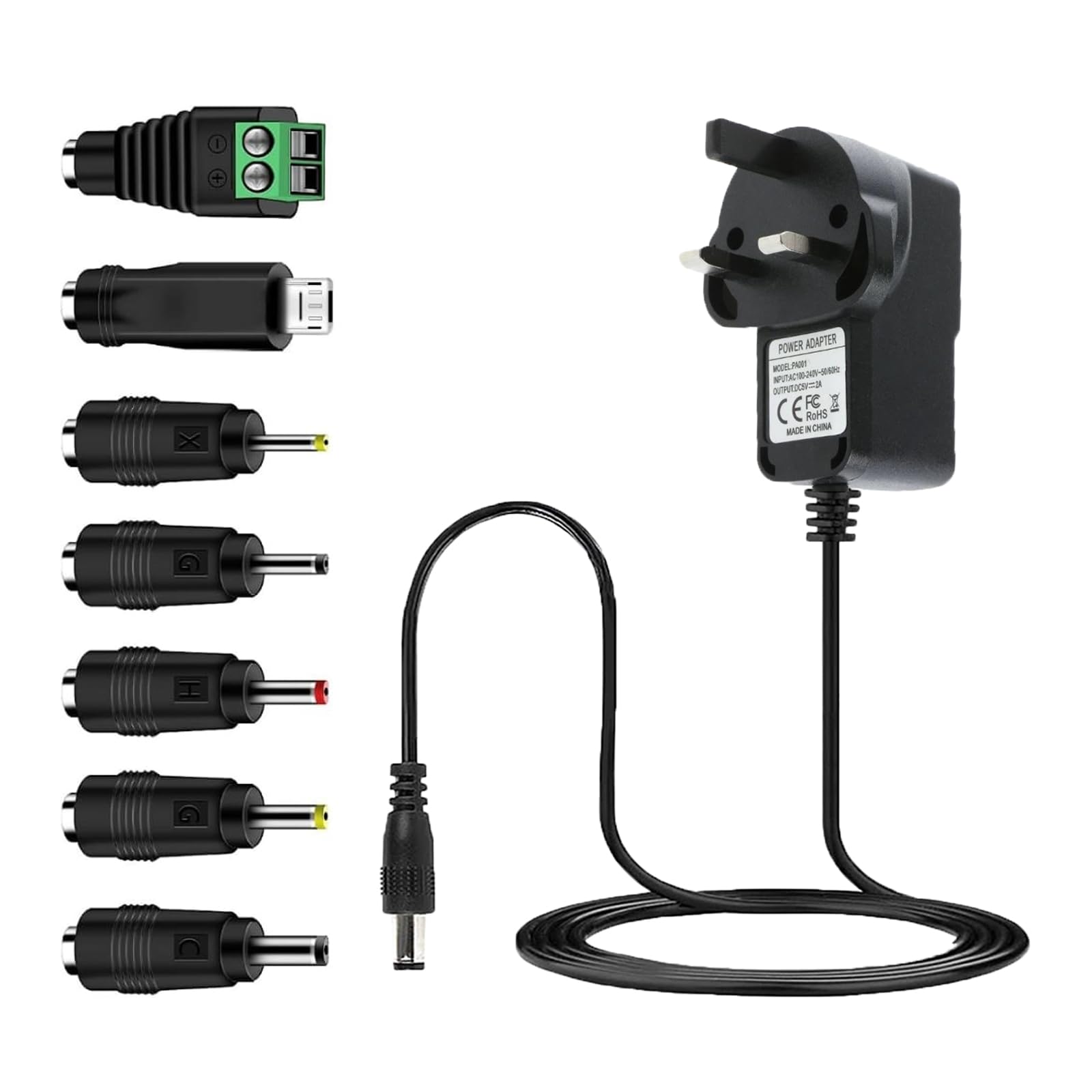 CASPERi Universal AC to DC Adapter Charger 12V 1A Power Supply Adapter with 7 DC Connector Plug Adaptor for Household Electronic Devices Led Strip Light Box Router LCD CCTV Cameras Android TV Speaker