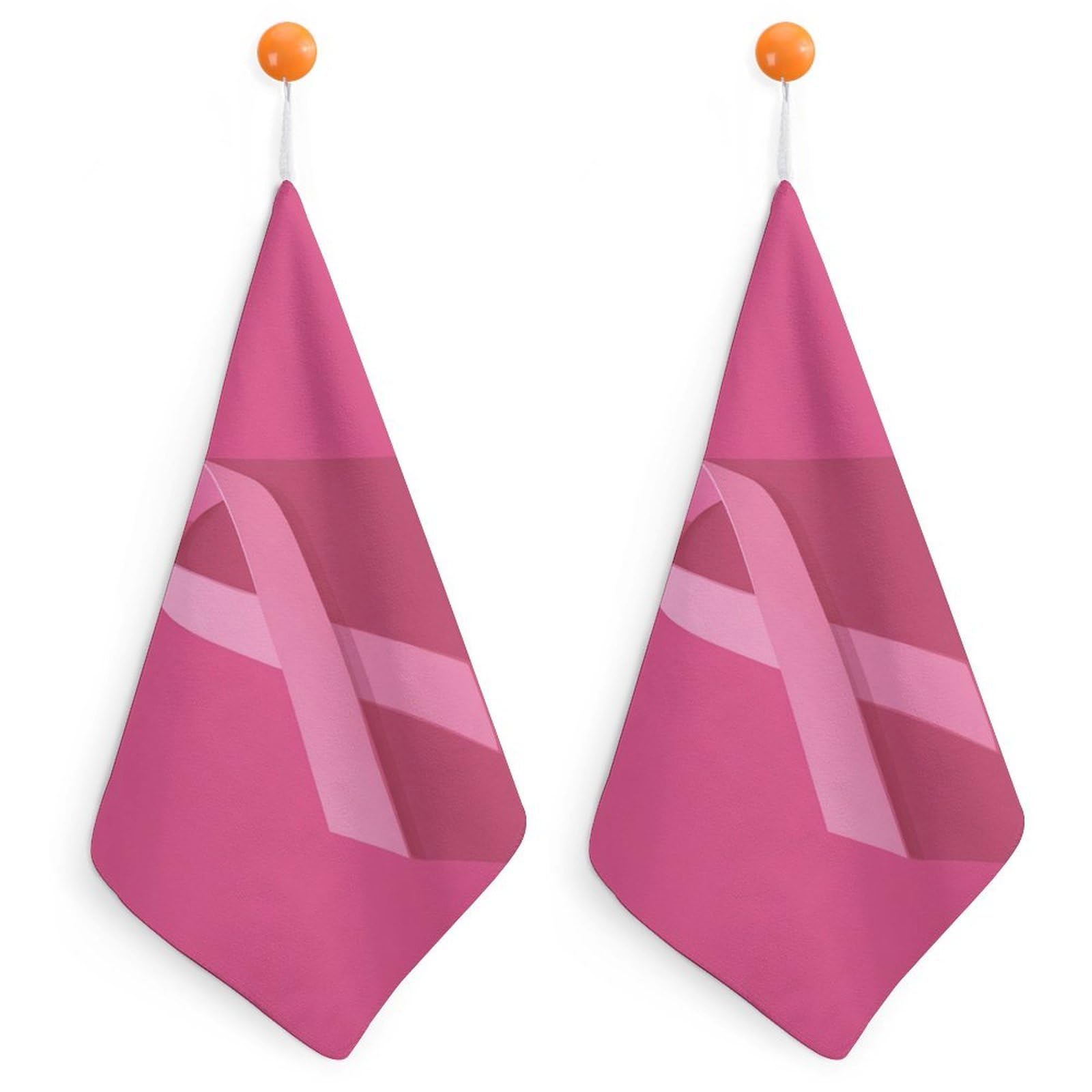 Jubonexis Pink Ribbon Simple Small Hand Towel with Hanging Loop 2 PCS Absorbent Soft Wash Cloth for Kitchen Bathroom