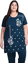 RYSH Women's Plus Size Longline T-Shirt with Ethnic Print, Side Slits Pockets