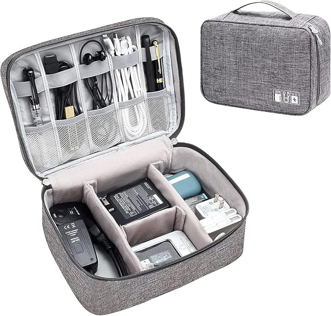Electronics Accessories Organizer Bag, Universal Carry Travel Gadget Bag for Cables, Plug and More, Perfect Size Fits for Pad Phone Charger Hard Disk GREY-image-42