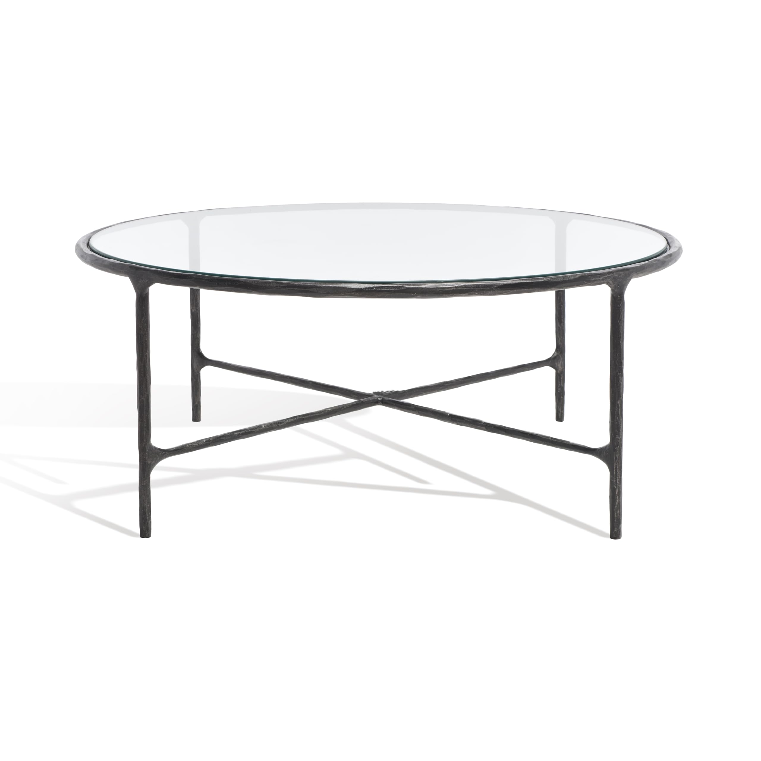 SAFAVIEH Couture Collection Jessa Black Metal Tempered Glass Top Round Coffee Table Fully Assembled