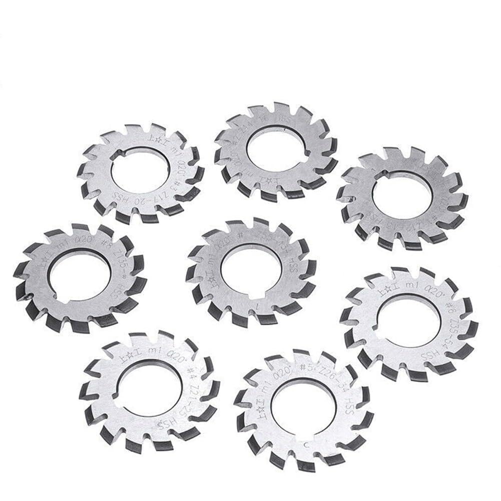 8-teiliger Satz HSS M1 Durchmesser 22 mm PA20° 20 Grad #1-8 Evolventen-Zahnradfräser Neu