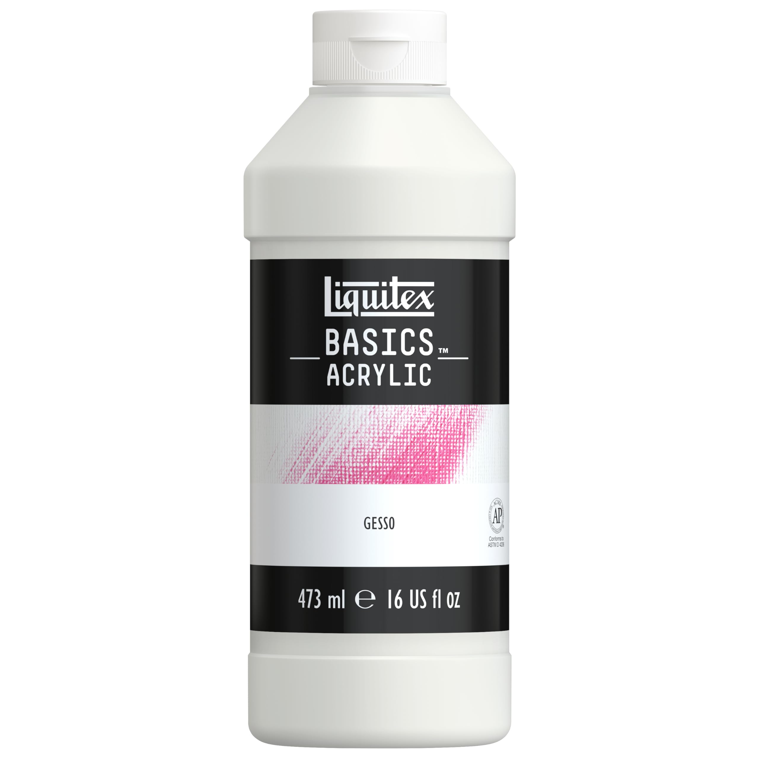 Liquitex 104016 Basics farba akrylowa Gesso, perfekcyjny podkład w kolorze matowej bieli, gotowa do użycia, matowa, nieprzezroczysta, do płótna, papieru, kamienia, drewna, gipsu – doniczka 473 ml
