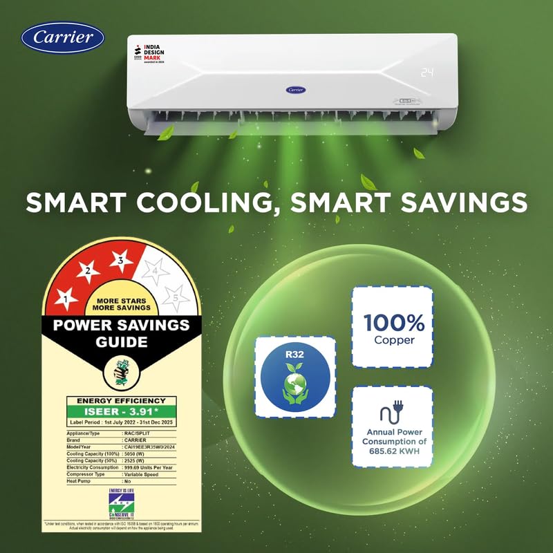 Image of Carrier XCEL LUMO Fxi 1 Ton 3 Star Split Inverter AC | FlexiCool 6-in-1 Cooling | High Ambient Cooling up to 52C | Smart Energy Display | X-LED Dynamic Display | CRF Filter Alert