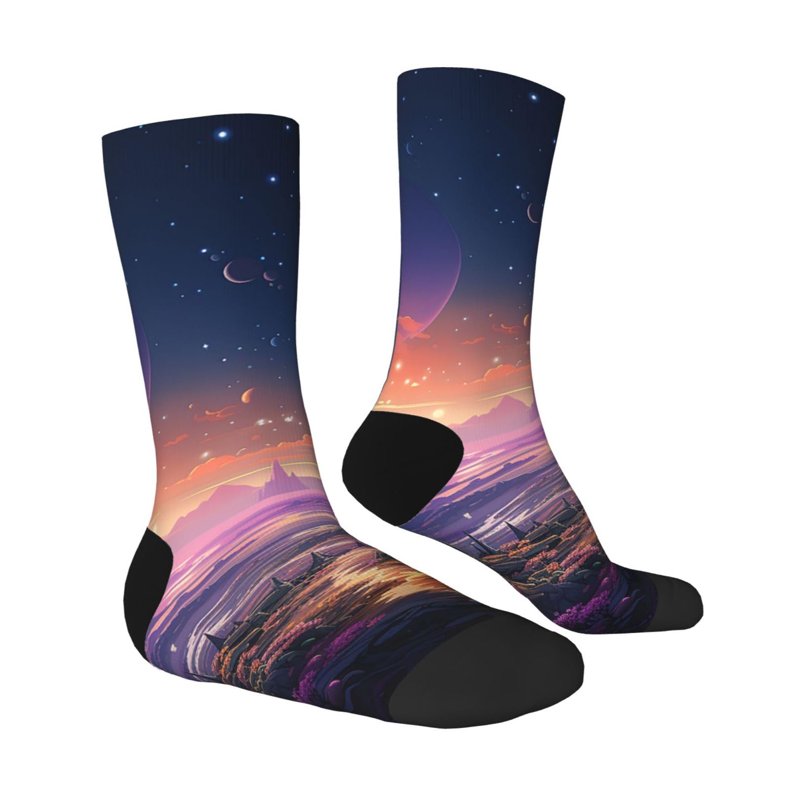 LZQPOEAS Colorful retro space theme Athletic Socks Unisex Cushioned Crew Socks Hiking Running Calf Sock Soft Above Ankle Sock