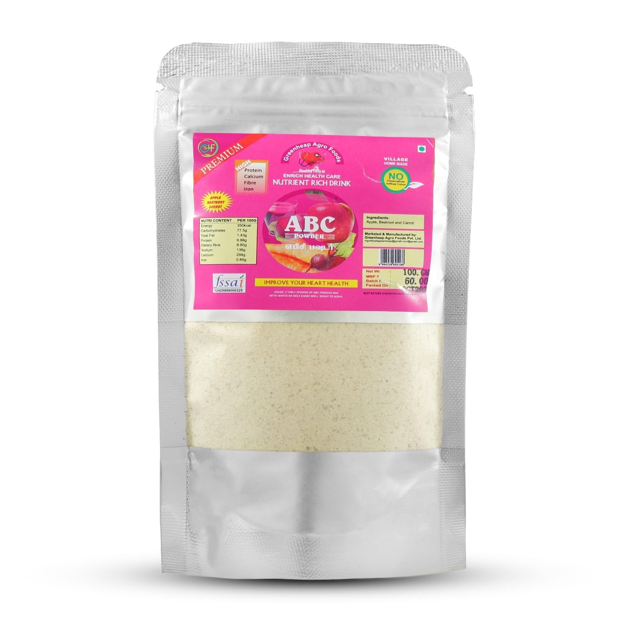 Greenheap ABC Premium Apple Beetroot Carrot Powder, 100% Natural Nutrient Rich Health Drink Mix, No Added Sugar, 100g-image-9