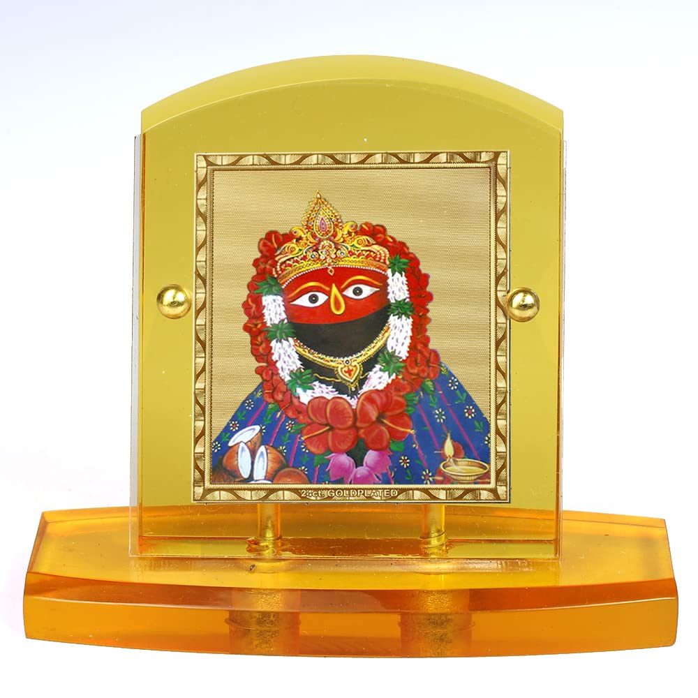 Eknoor 24 Carat Gold Plated Foil on Solid 5MM Thick Acrylic Base Maa Tarini Ji God Idol with Golden Frame with for Car Dashboard, Puja Ghar and Offices (GFWP-Maa Tarini)