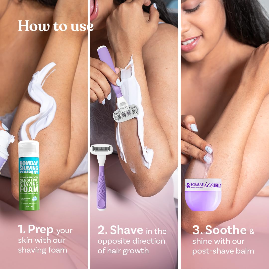Bombae Rollplay Body Razor for Women & Shaving Foam for Women | Aloe vera and Vitamin E for 2X Smoother Skin | Arms, Legs, Underarms, Bikini 4