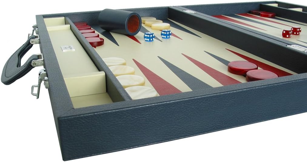 Zaza & Sacci 23 inch Leather Backgammon Set - Model ZS-612 - Large - Blue