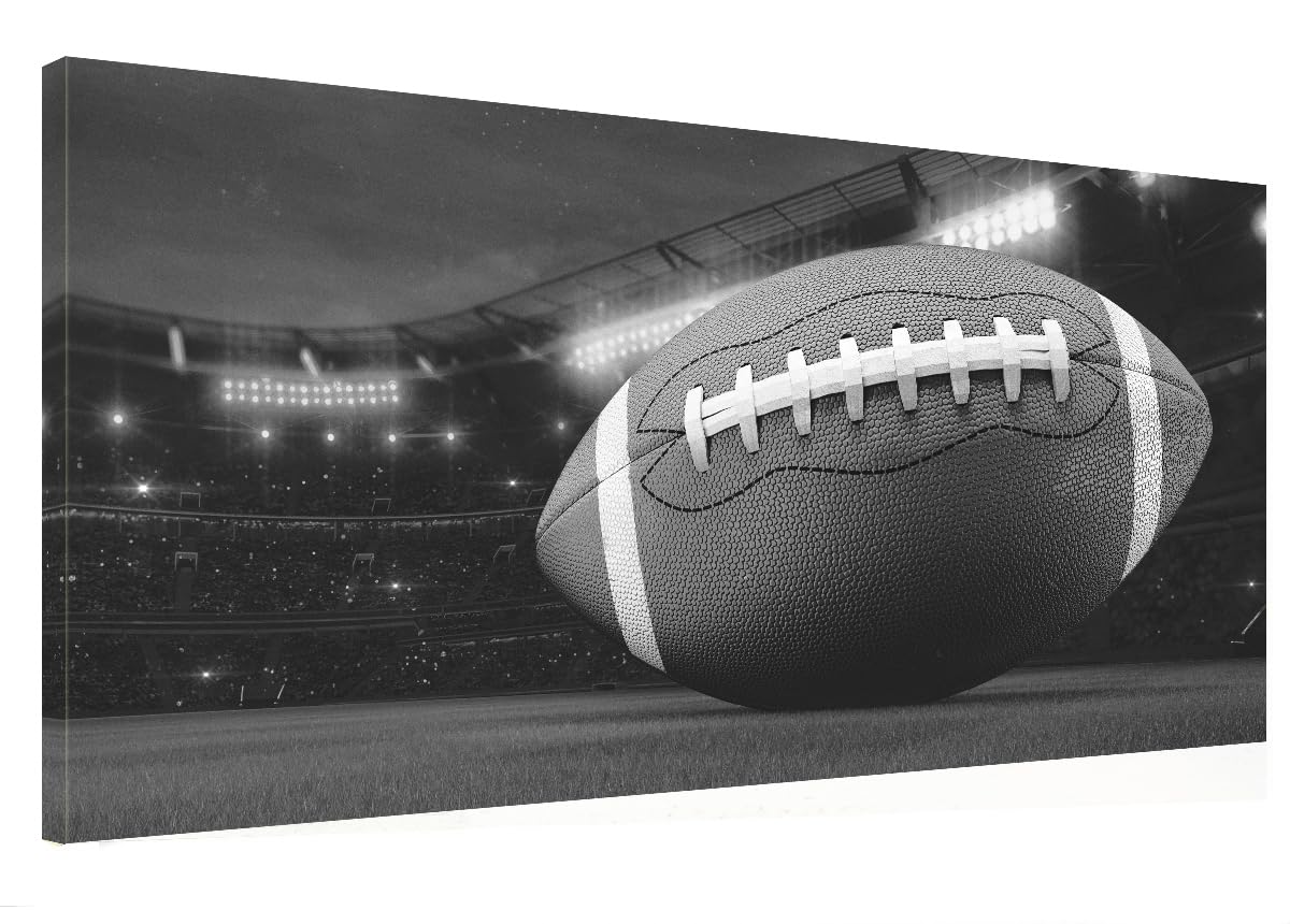 Canvas Print Wall Art Black White American Football Stadium Boy's Kids Bedroom Sports Decorative Artwork Framed for Living Room,Office-20"x40"inch