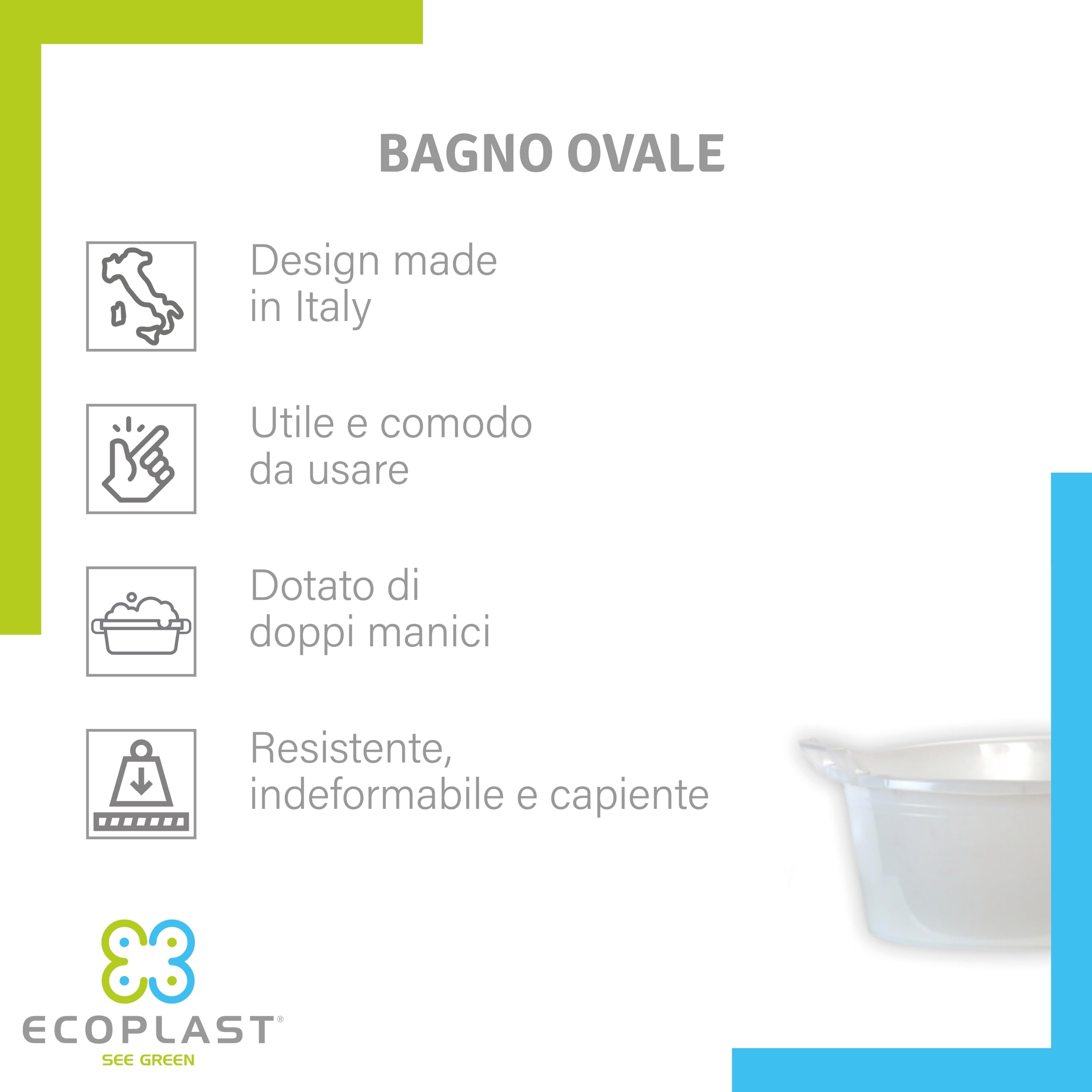 Ecoplast | Bacinella Bucato Tonda, Cesta Portabiancheria in Plastica 100 Lt, Azzurro, ø79x58,5x30, Made in Italy