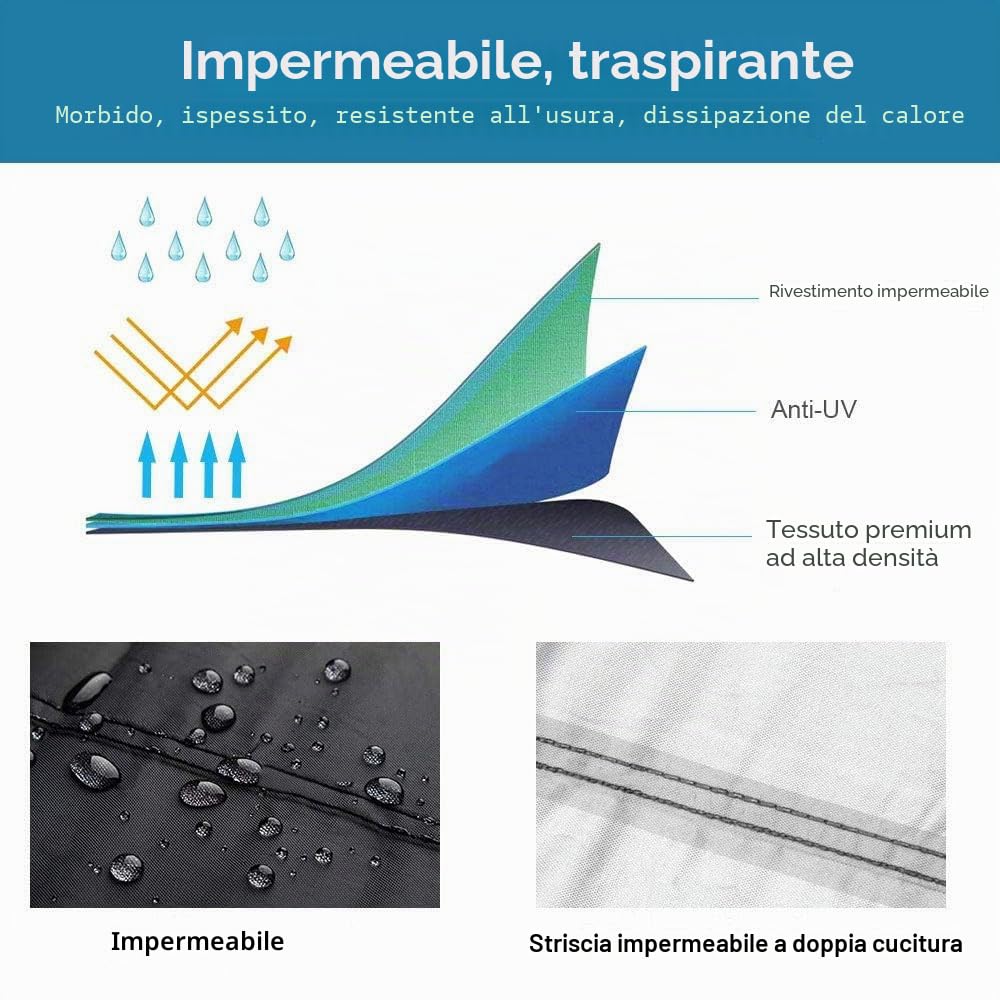 Per Forza 125 250 300 350 750 Telo coprimoto impermeabile antipolvere antipioggia antivento anti-escrementi di uccelli con strisce riflettenti in poliestere 210D antifurto (295 cm*110 cm*140 cm)