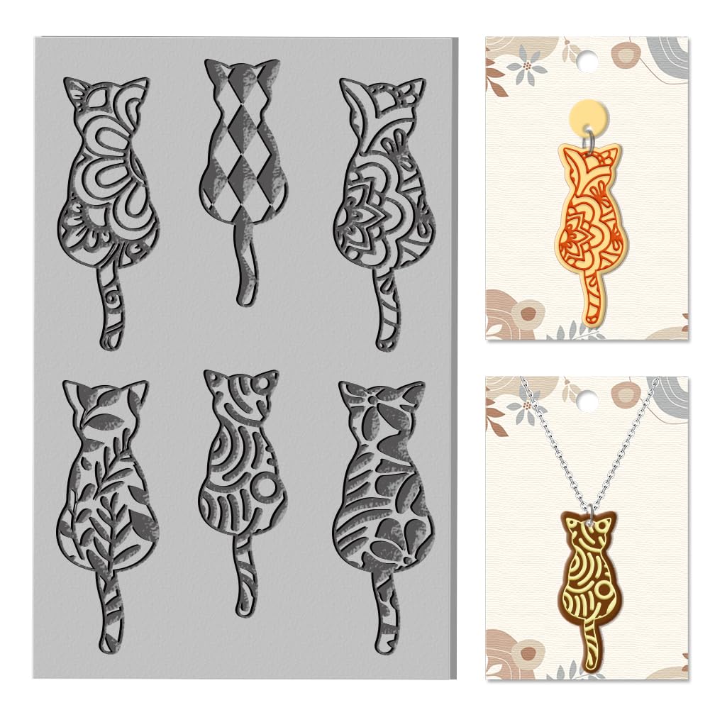 CHGCRAFT Cat Back View Clay Texture Mat Bohemian Polymer Clay Molds DIY Artistic Plant Clay Texture Tools for Clay Pottery Earring Jewelry Making Stamp Engraving Machines, 3.9x2.6inch