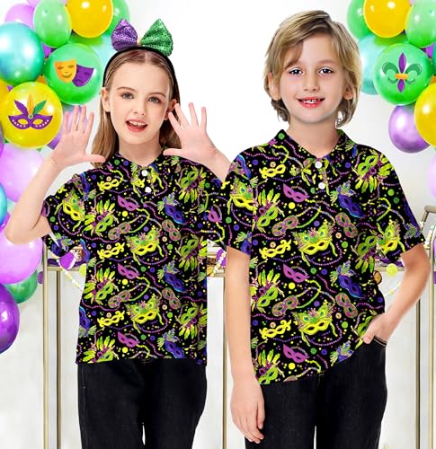 Image of AOBUTE Kids 4th of July Polo American Flag Short Sleeve Button Down Shirts Tops 3-14 Years