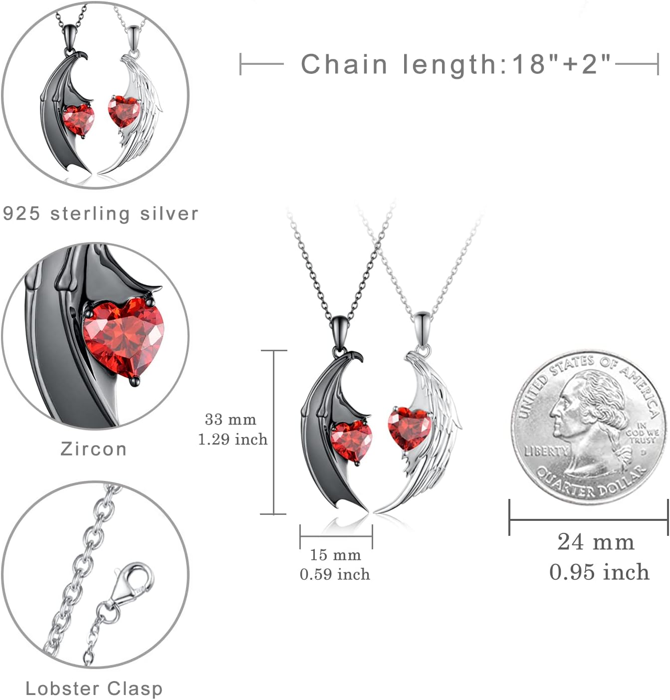 Matching Couples Necklace 925 Sterling Silver Angel and Devil Pendant Matching Necklace for Couples for Him and Her Valentine's Day Jewelry Gifts Lover Gift - Image 4