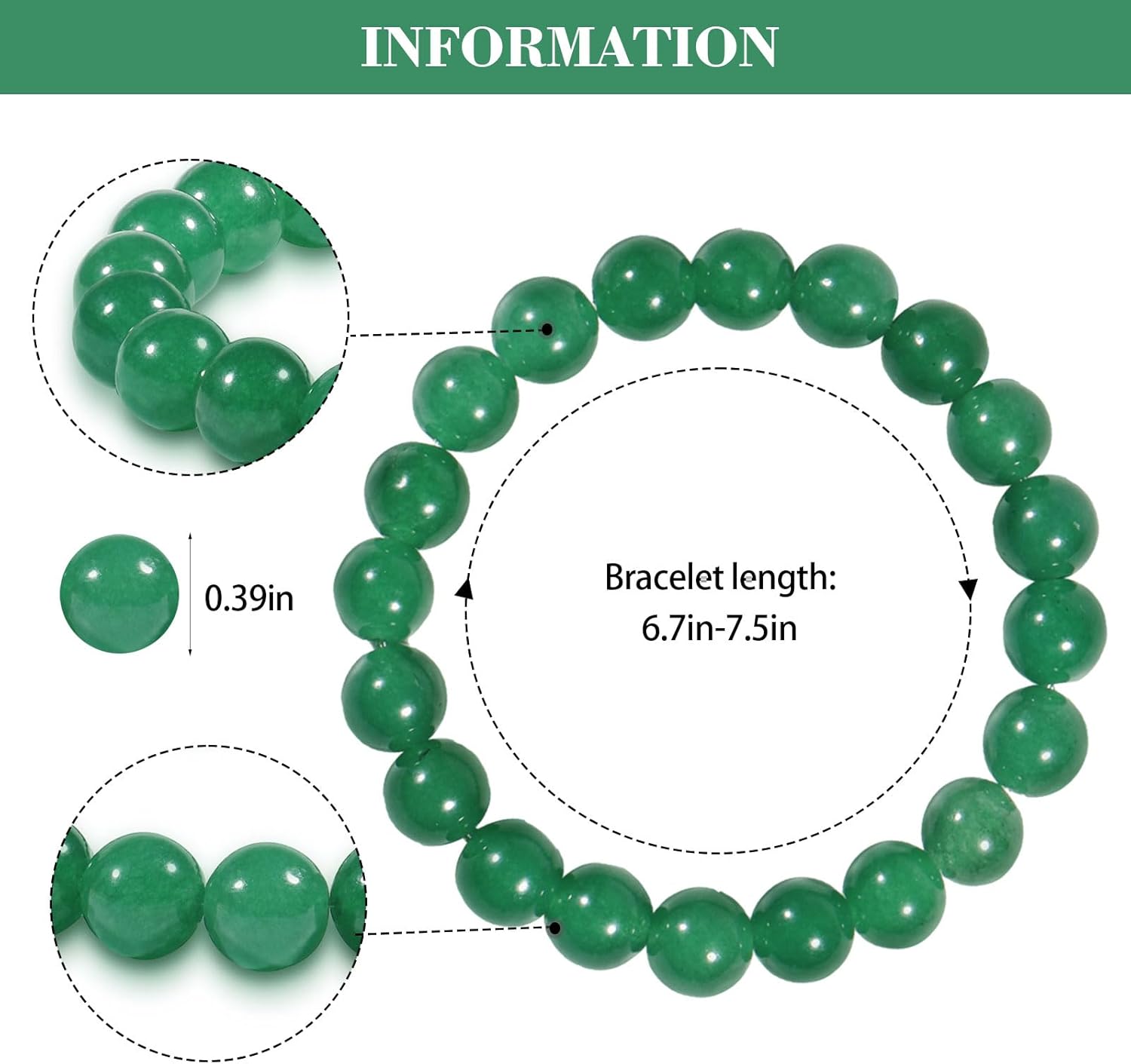 Handmade Green Jade Bracelet for Women,Stress Relief Healing Crystal Bracelet,Natural Jade Bead Bracelet,10MM Stretch Elastic Bracelet,Crystal Jewelry Gifts for Women Men - Image 9