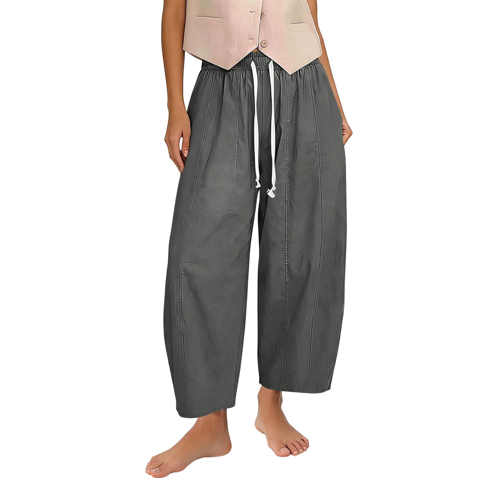 Balloon Trousers Women Cotton Linen Summer Barrel Leg Pants with Pockets