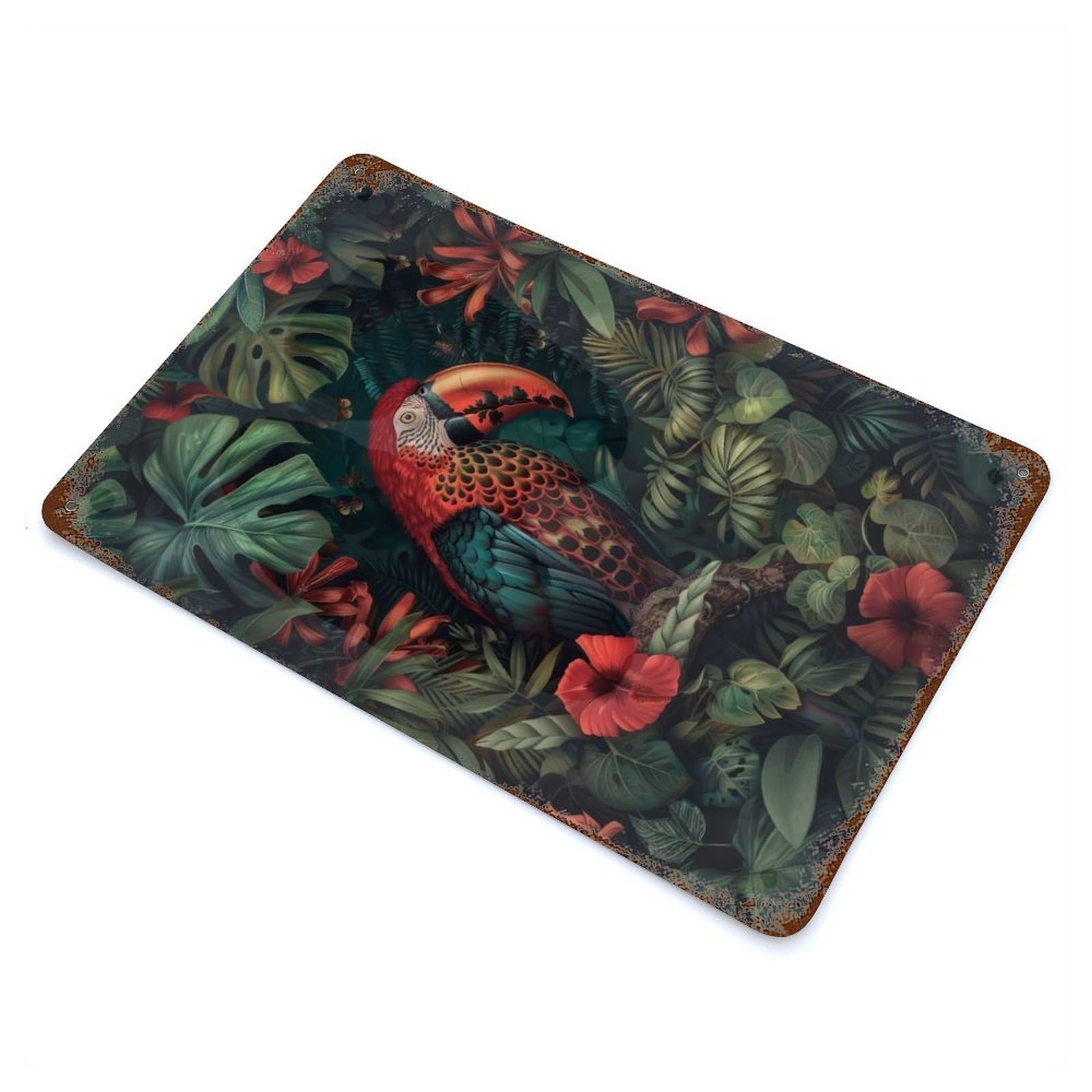 Blossoming Macaw 11.8"x7.9" Vintage Rust Metal Sign, Decorative Metal Wall Art for Farmhouse, Kitchen And Entryway Decor