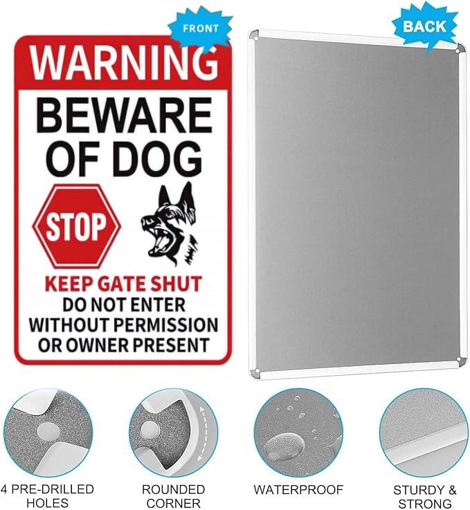 Funny Beware of Dog Sign – Warning, No Trespassing, Keep Gate Closed, Do Not Enter Without Permission, 8x12 Inch Aluminum Sign, Perfect for Yard, Fence, and Garden Décor