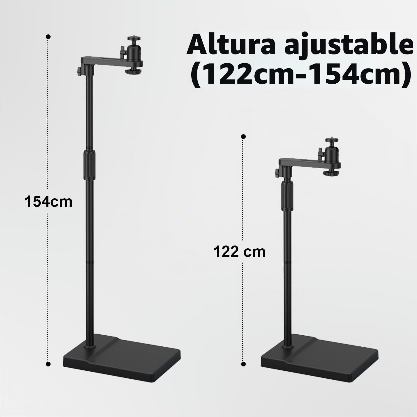 Soporte para proyector, altura ajustable (122 – 154 cm), soporte para proyector, rotación de 360°, base de metal estable, capacidad de carga de hasta 5 kg, soporte multifuncional para proyector