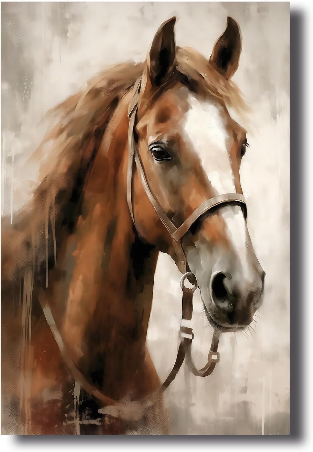 LZIMU Brown Horse Picture Stallion Canvas Wall Art Rustic Horse Portraits Poster Prints Western Animal Vintage Artwork Farmhouse Wall Decor Framed(Picture-4, (12.00" x 18.00"))