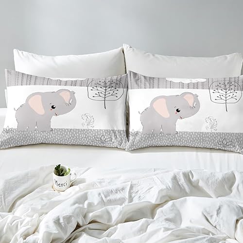 Miniatura 5 de Castle Fairy Sábana bajera ajustable de elefante de dibujos animados, lindo animal salvaje kawaii, ropa de cama de tela suave con bolsillo profundo,