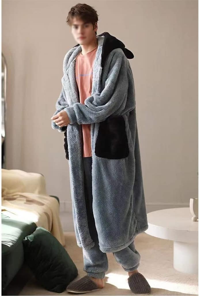 Coral Fleece Nightgown Men's Winter Size Nightgown Suit Thicken Warm Bathrobe Male Pajama Set Robes Sets