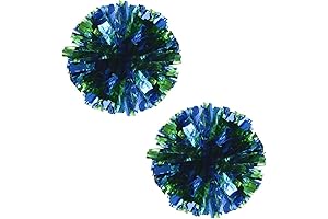 Set of 2 Plastic Ring Pom Metallic Cheerleading Poms 100g Green and Blue