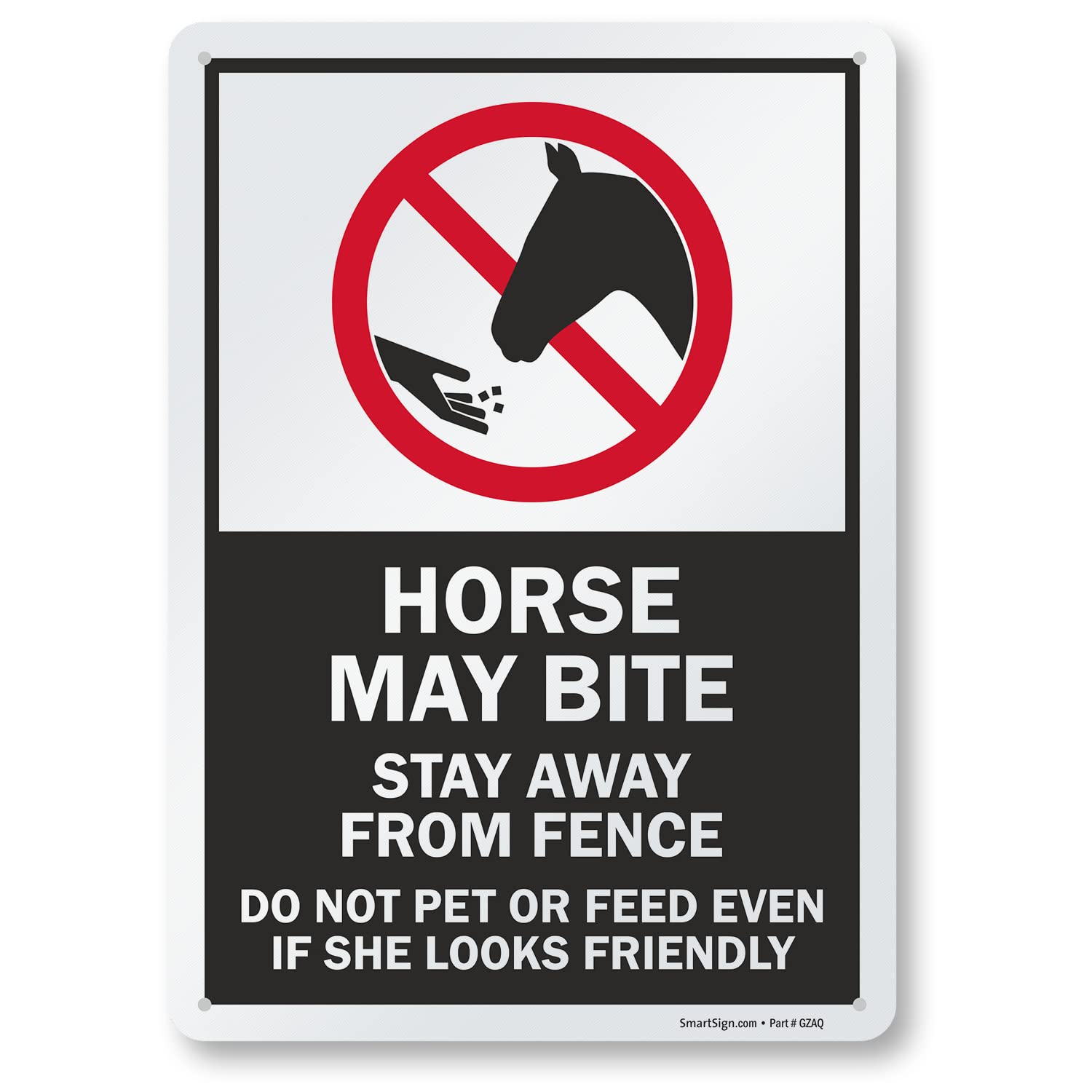 SmartSign 14 x 10 inch “Horse May Bite - Stay Away From Fence, Do Not Pet Or Feed” Metal Sign, 40 mil Aluminum, 3M Laminated Engineer Grade Reflective