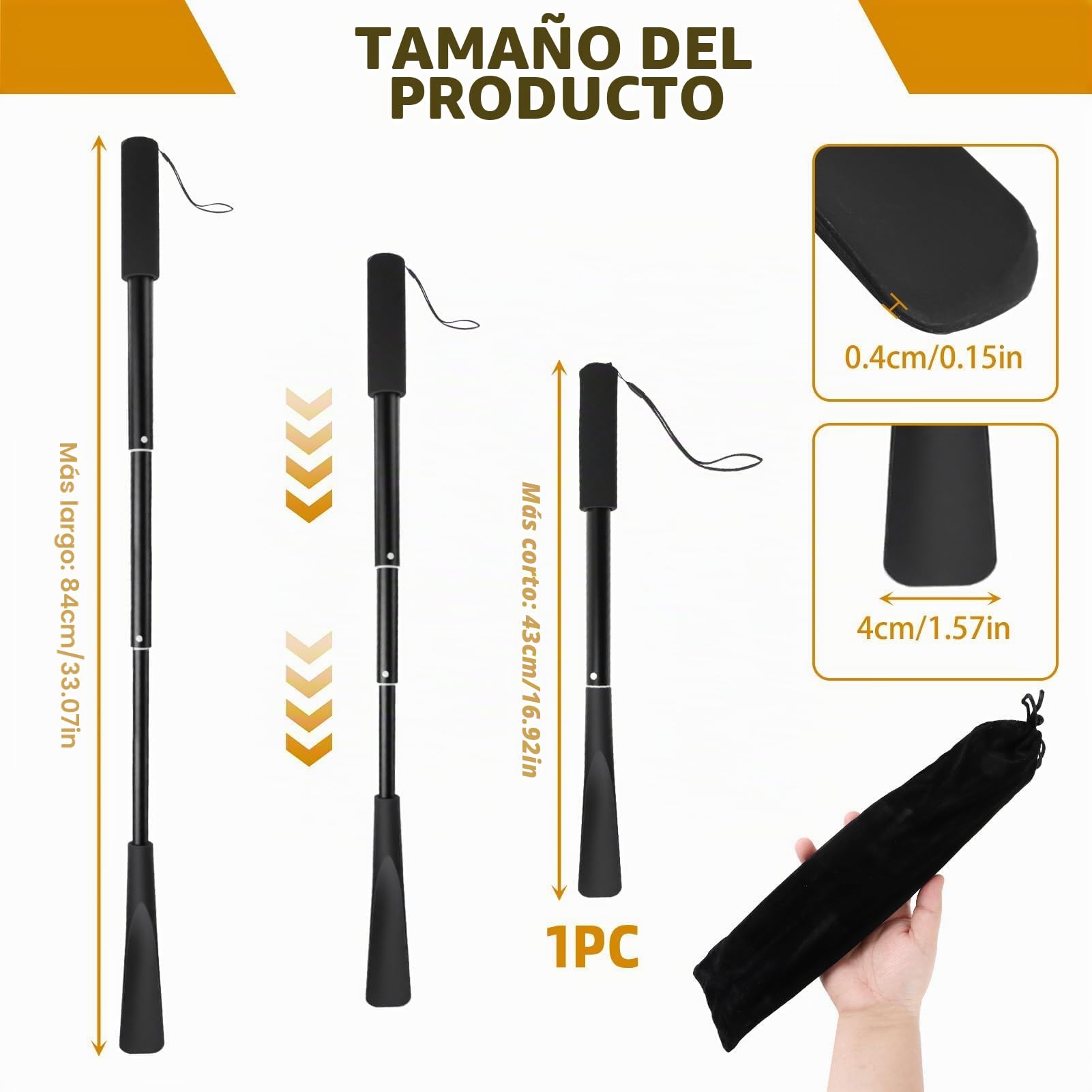 Calzador de Zapatos Largo 34-85 cm Calzador Telescópico Calzadors Largo de Plástico con Mango de Metal para Hombres, Mujeres, Niños y Mayores