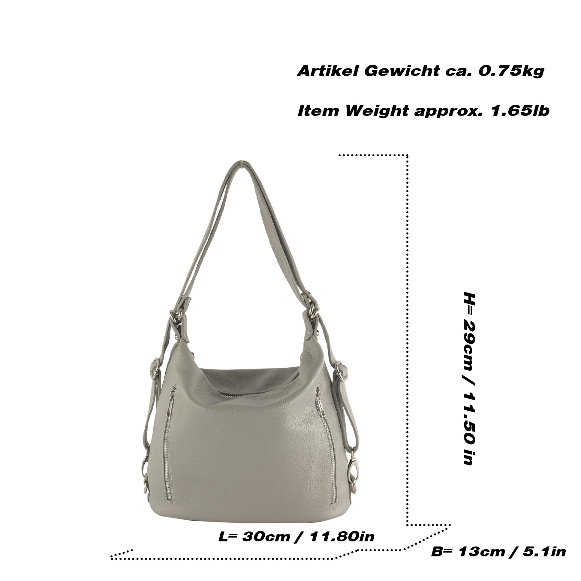 modamoda de T249 Damen Leder Rucksack Schultertasche 2in1, handmade in Italy