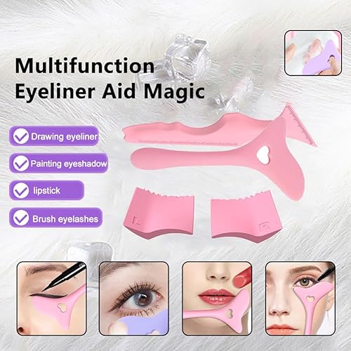 Miniatura 3 de Juego de 4 plantillas de silicona para delineador de ojos, kit de sellos de pestañas, regla de belleza reutilizable, juego de herramientas