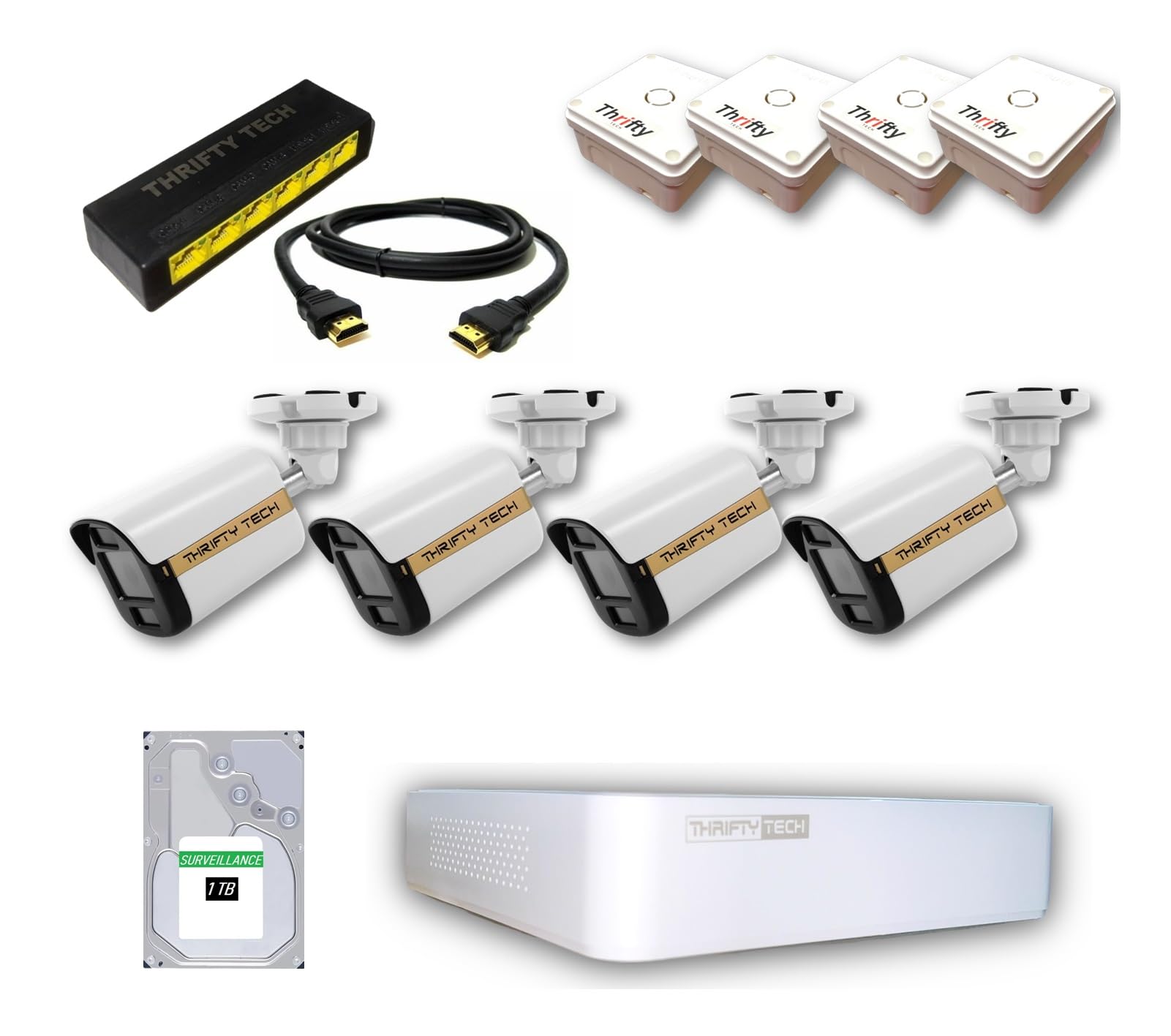 Thrifty Tech IP CCTV Set 5 MP IP Regular Series Bullet Cameras with 10 CH 4K NVR | 5MP IP Camera x4 | 1TB Hard Disk | 4CH POE Switch. (5MP 4 Camera Set) (B0DCNL1M8R) Amazon Price History, Amazon Price Tracker
