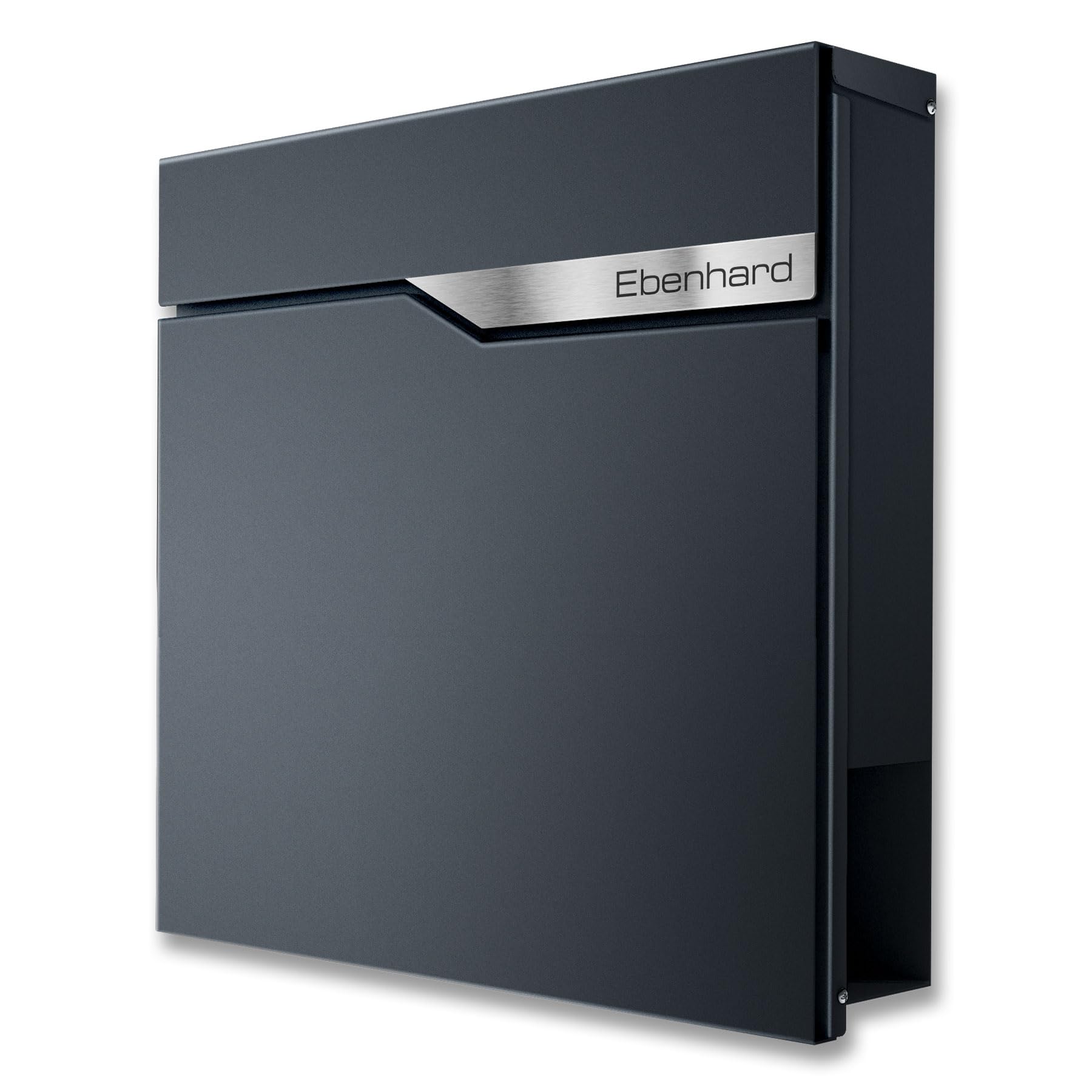 Metzler cassetta postale moderna RAL 7016 antracite Ebenhard – buca lettere da parete con vano giornali – incisione su targhetta in acciaio inox V2A – 37 x 37 x 10,5 cm