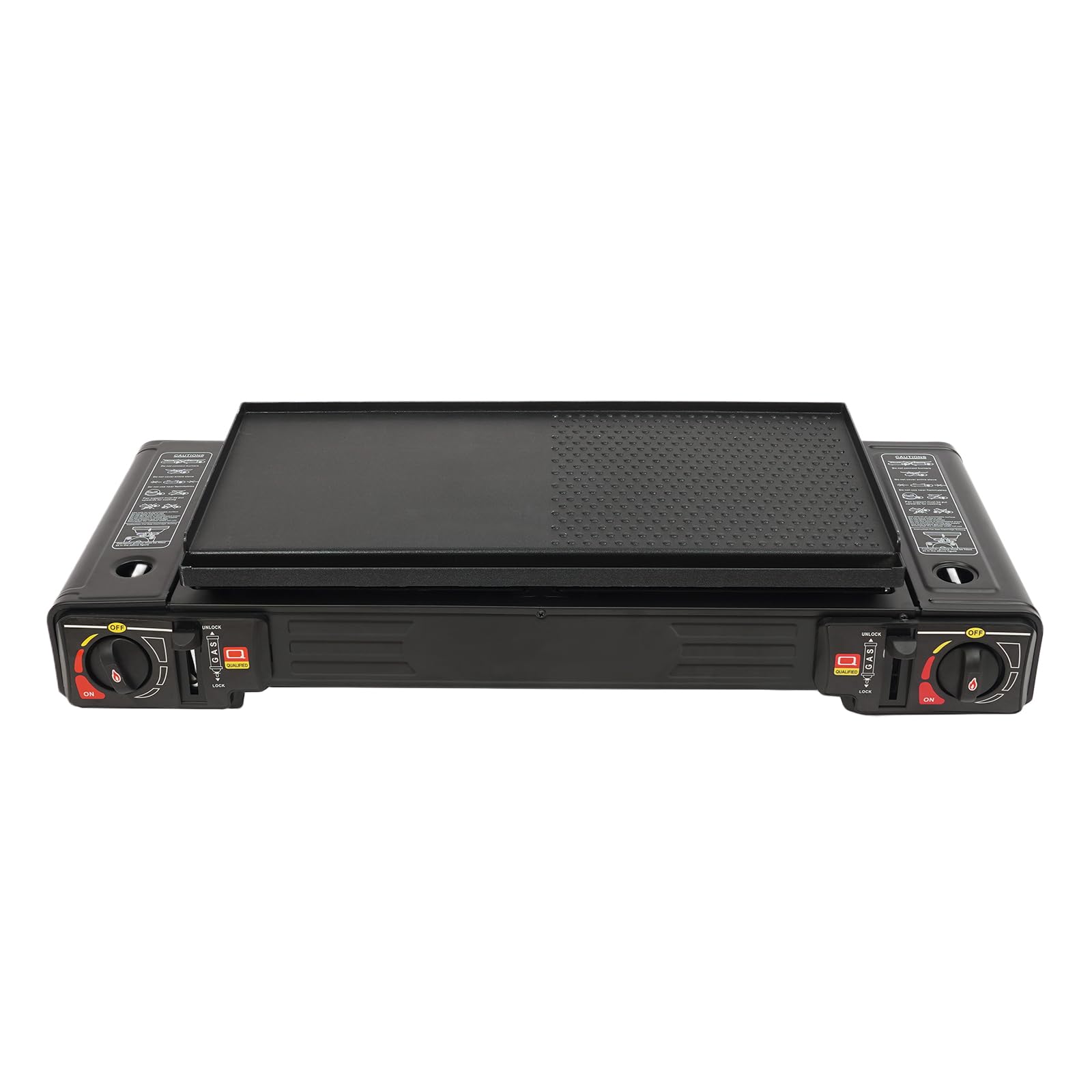 Fornello a gas a 2 fuochi con piastra e borsa per il trasporto, fornello a gas portatile da campeggio, 2500 W per bruciatore, 63 x 26 x 12 cm
