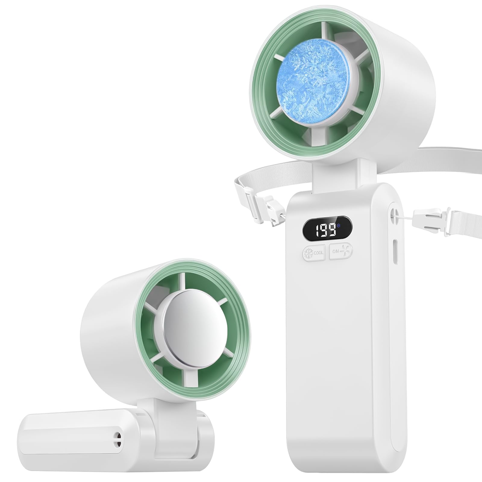 Alutoria Mini Ventilador de Mano, Función de refrigeración, Turbo Ajustable de 1-199 Velocidad, Pantalla LED, Ventilador de Cuello Pequeño Plegable USB para Camping,Viajes,Hogar,Oficina (Blanco)