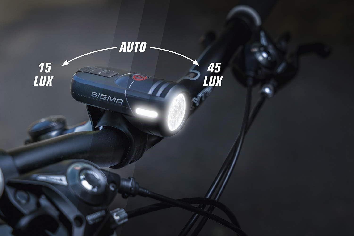 Sigma Aura 45 | Luz LED 45 Lux para Bicicleta | 3 Modos de iluminación | Faro Resistente a la Intemperie y Recargable |