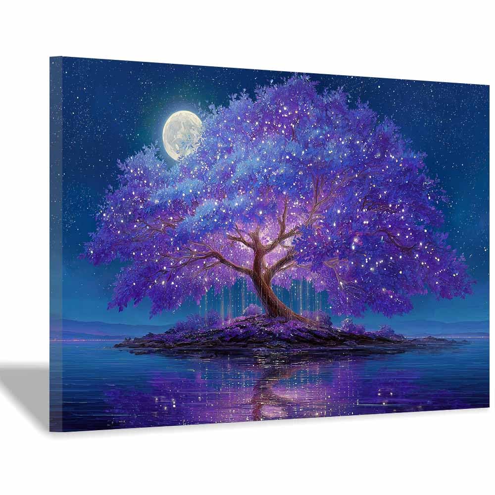HOQIU Tree Of Life Wall Art Enchanted willows Lights canvas prints, nature wall art, for Bathroom Home Office Decor(Multicolor)-60x80cm Framed