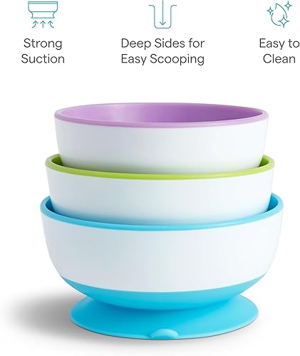 Miniatura 5 de Munchkin Stay Put Suction Bowls for Baby and Toddler, 3 Pack, Blue/Green/Purple Multi