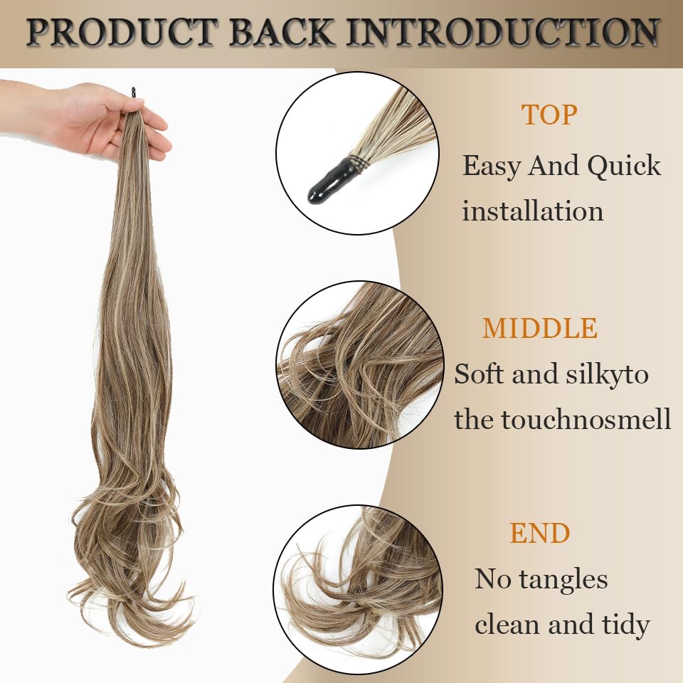 Miniatura 3 de Sarephine Extensión de cola de caballo de 32 pulgadas, flexible y envolvente, extensión de cabello sintético largo y rizado, extensiones de cabello