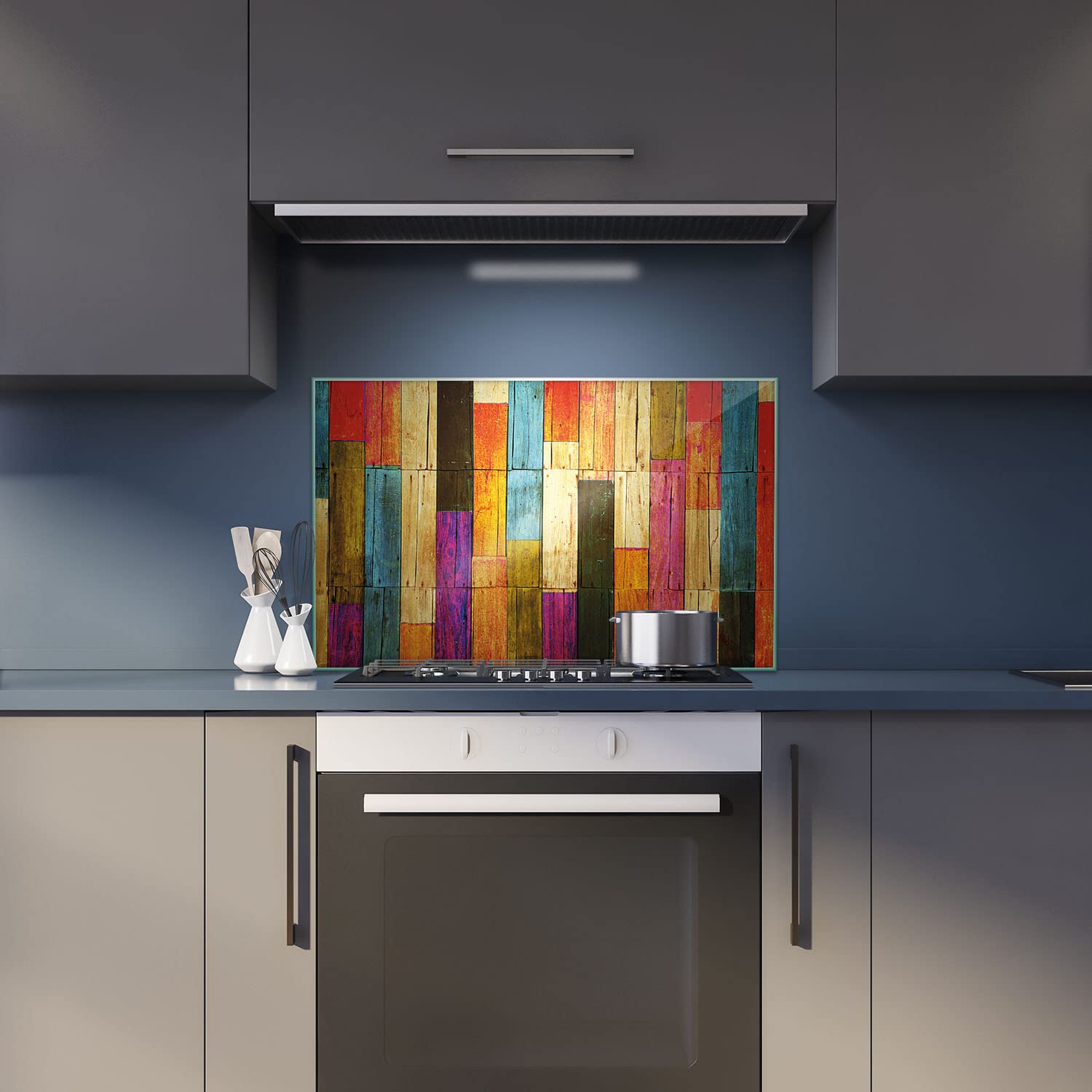 decorwelt | Herdabdeckplatte 80x52 cm 1-Teilig Holz Bunt Ceranfeldabdeckung Universal Spritzschutz Glas Deko Elektroherd Induktion für Kochplatten Herdschutz Schneidebrett Sicherheitsglas