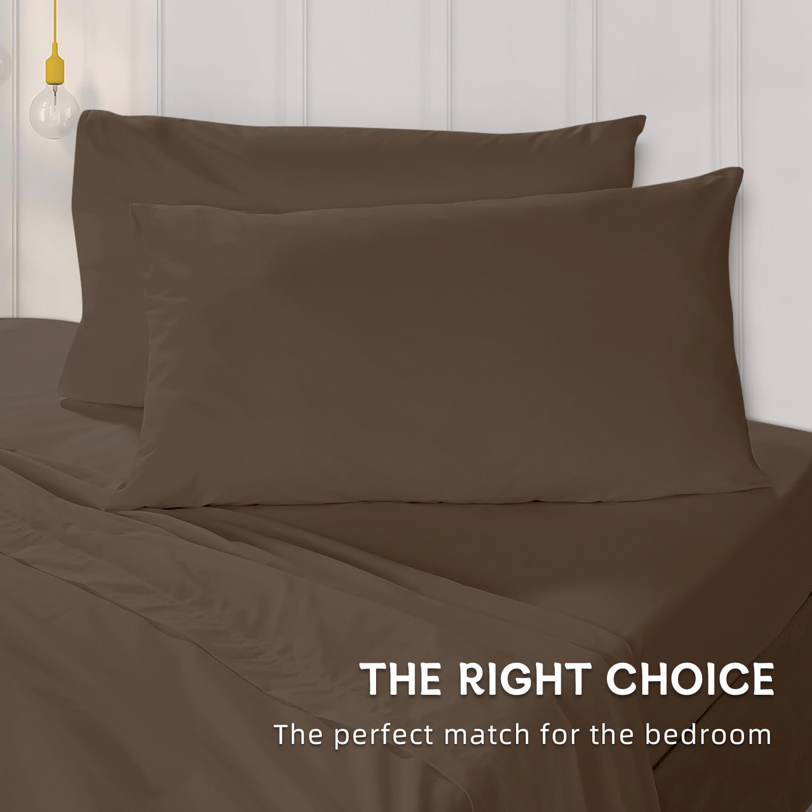 Federe Cuscini Letto Matrimoniale Cotone 50x70 cm 2 PCS, Set 2 Federe Certificato Oeko-TEX in Premium Cotone 110GSM, Morbida e Traspirante, Ipoallergenica -Marrone Chiaro